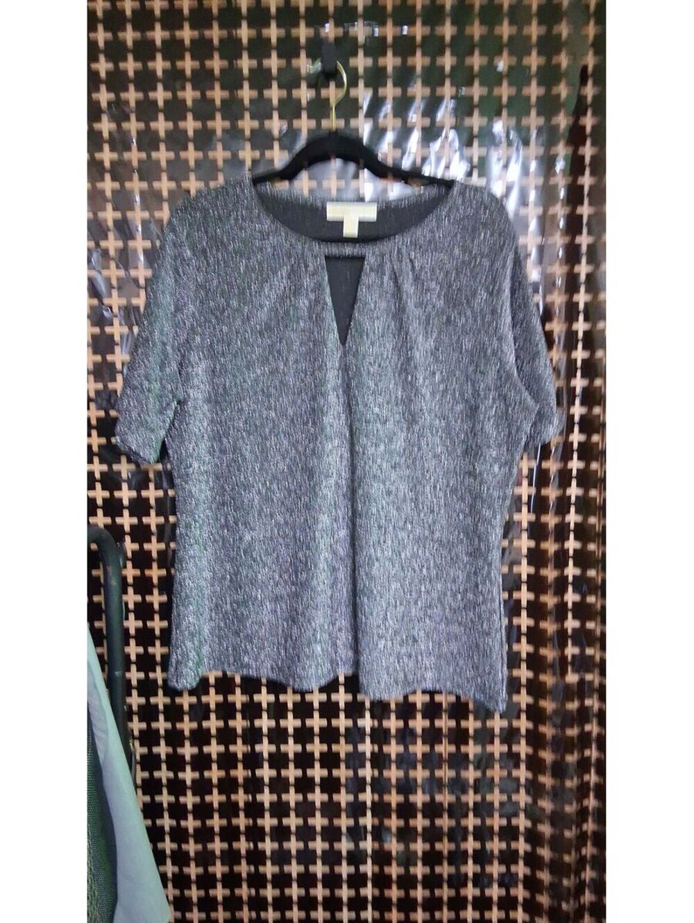 Michael Kors XL Metallic Silver Sparkle Keyhole Short Top